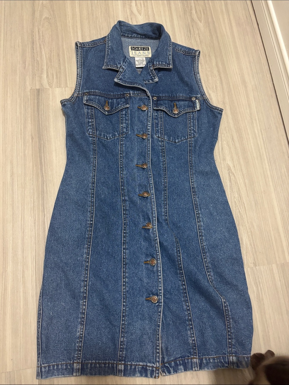 Vintage Sleeveless Denim Dress - Blue